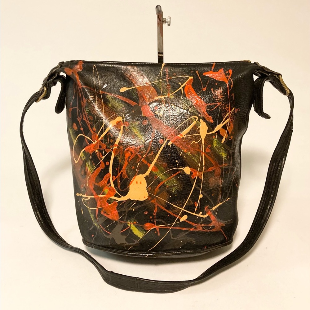 Laura U.S.A Natural Leather&Solid Brass Collection Black Leather Multicolor Tote